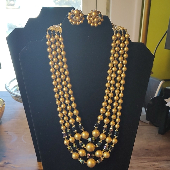 Japan Jewelry - Gold Beaded Japan Necklace and Earring Set